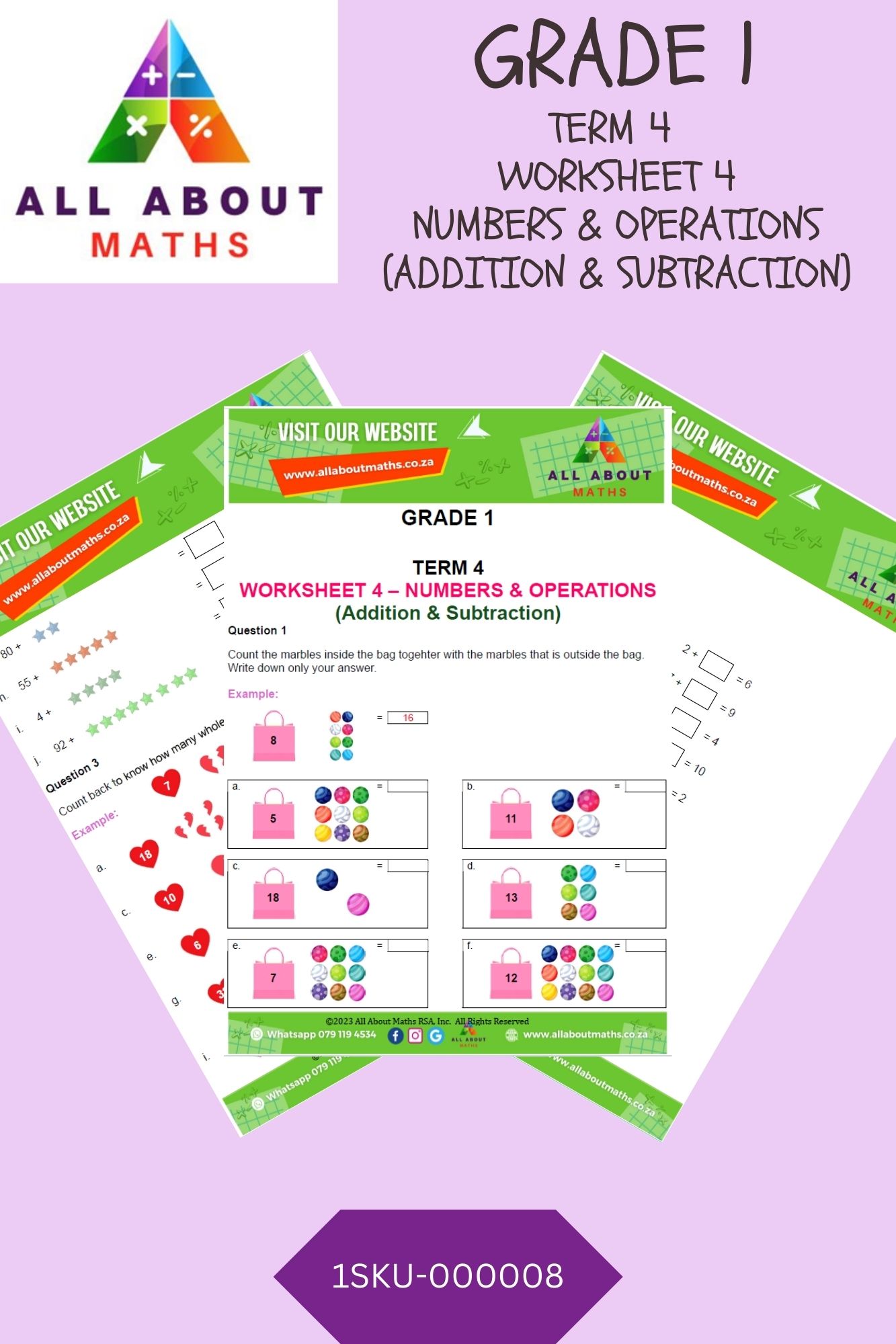 Grade 1 - Worksheet 4: Numbers & Operations (Addition & Subtraction) 1SKU 000008