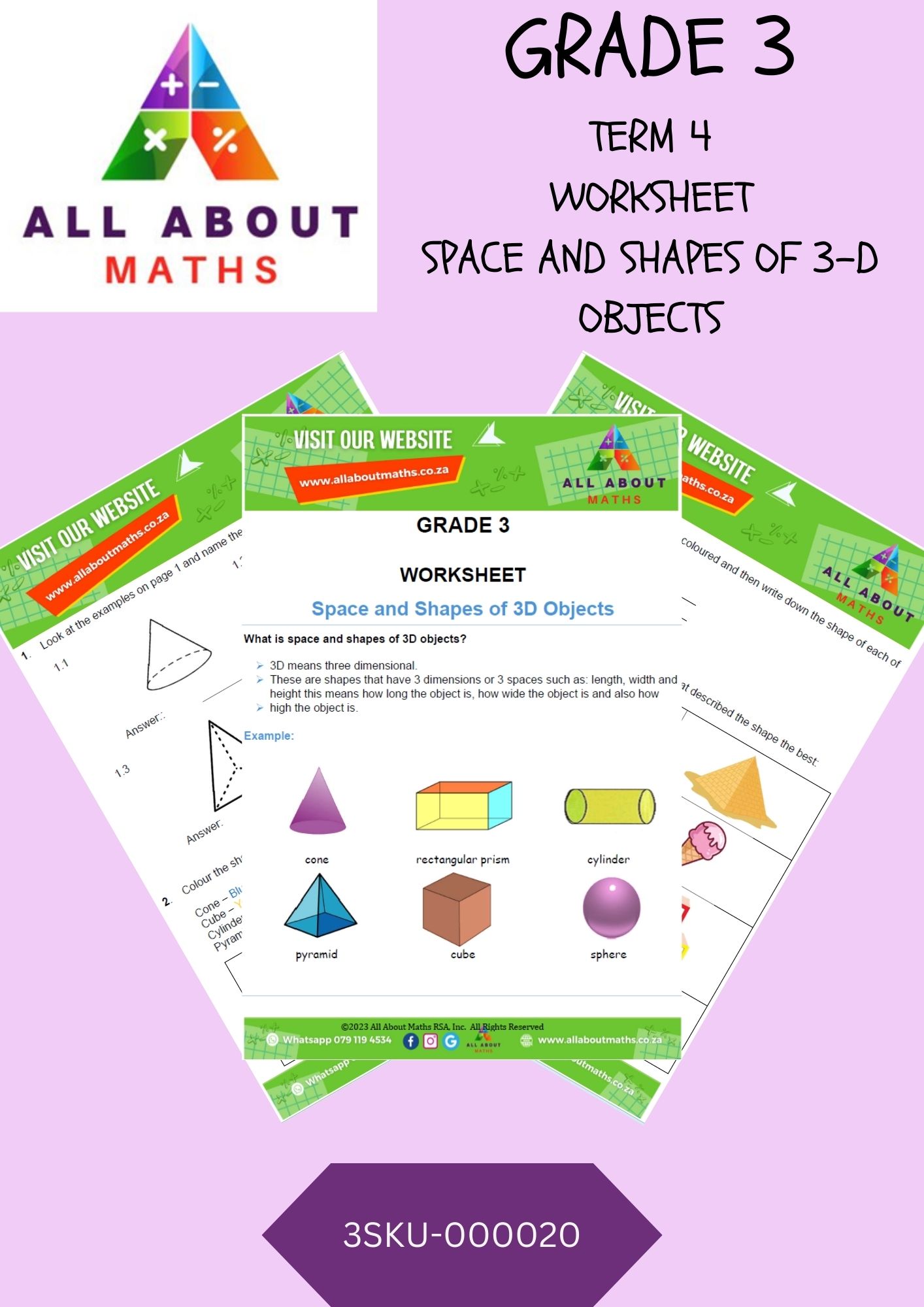 Grade 3 - Worksheet: Space and Shapes of 3D Objects 3SKU 000020