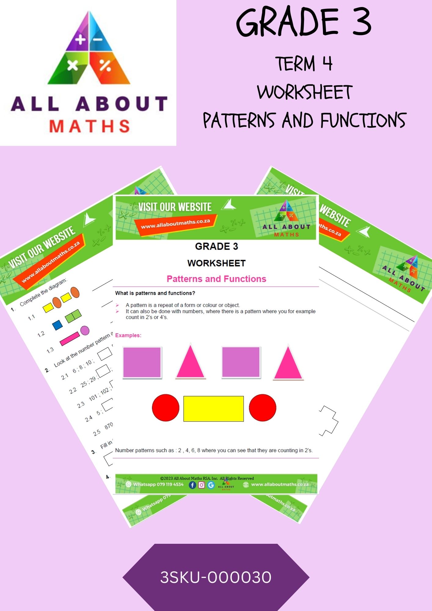 Grade 3 - Worksheet: Patterns and Functions 3SKU 000030
