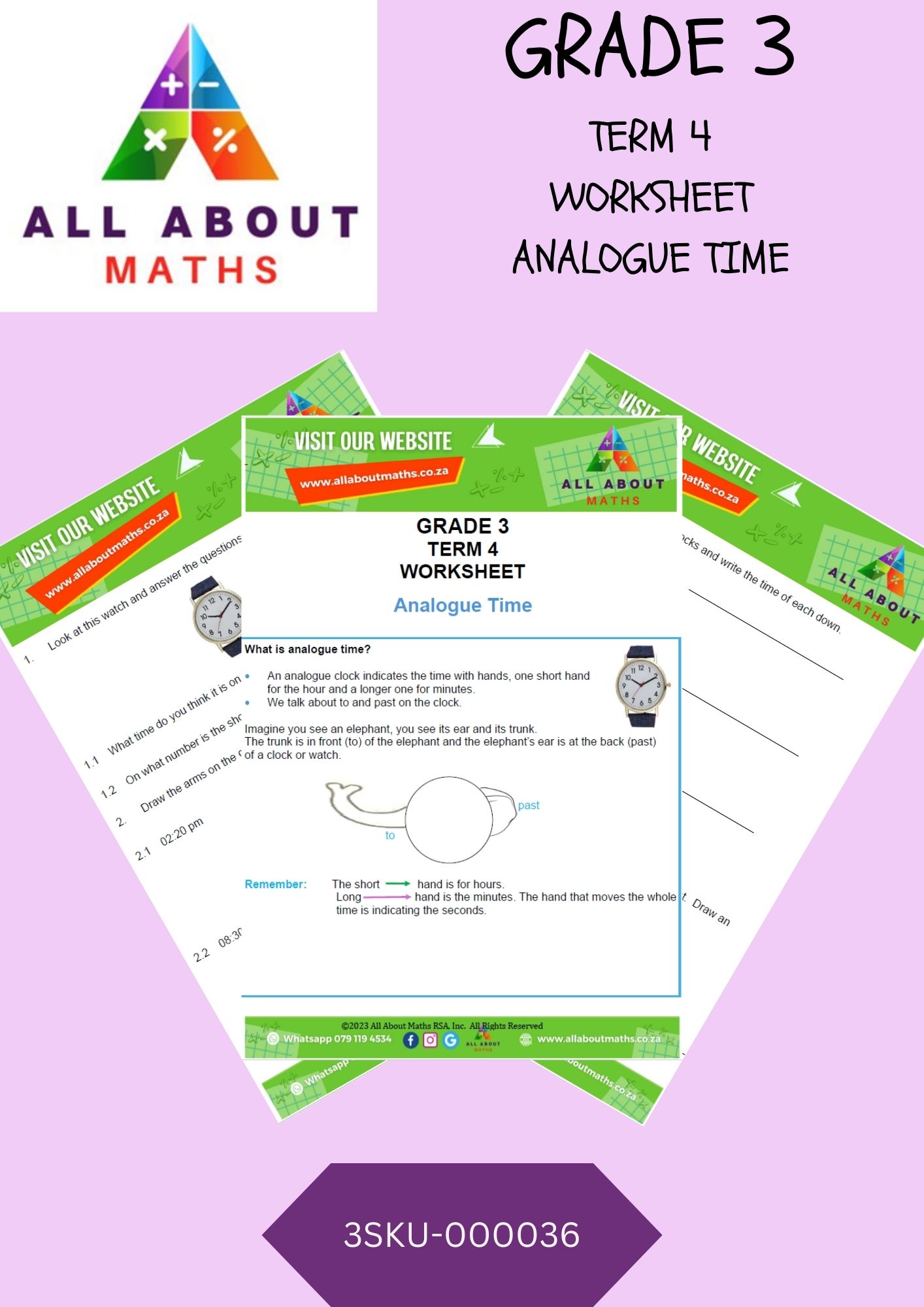 Grade 3 - Worksheet: Analog Time 3SKU 000036