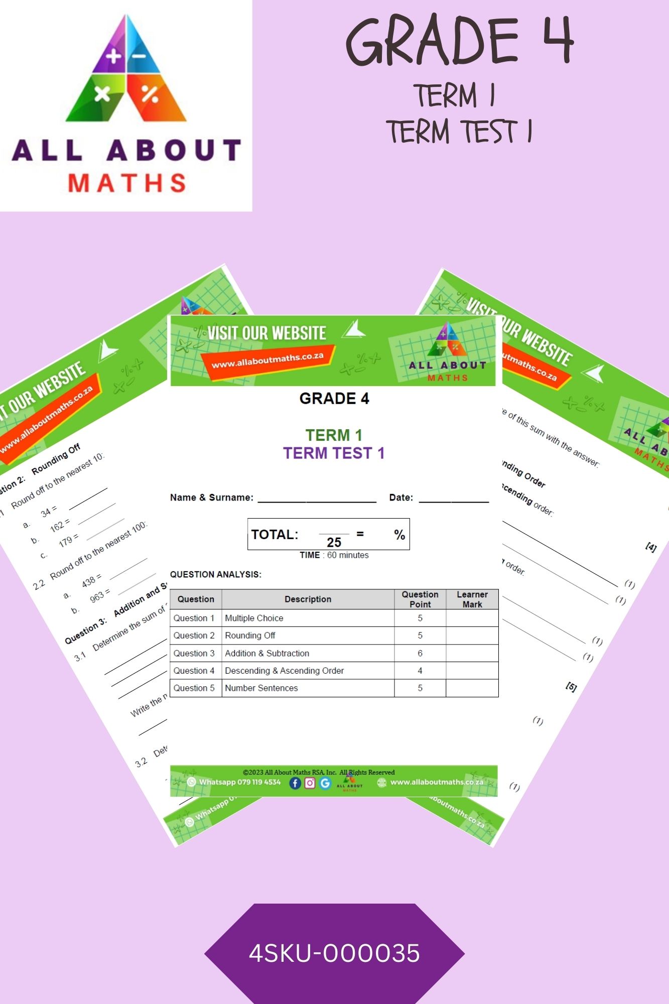 Grade 4 - Term 1: Test 1 4SKU 000035