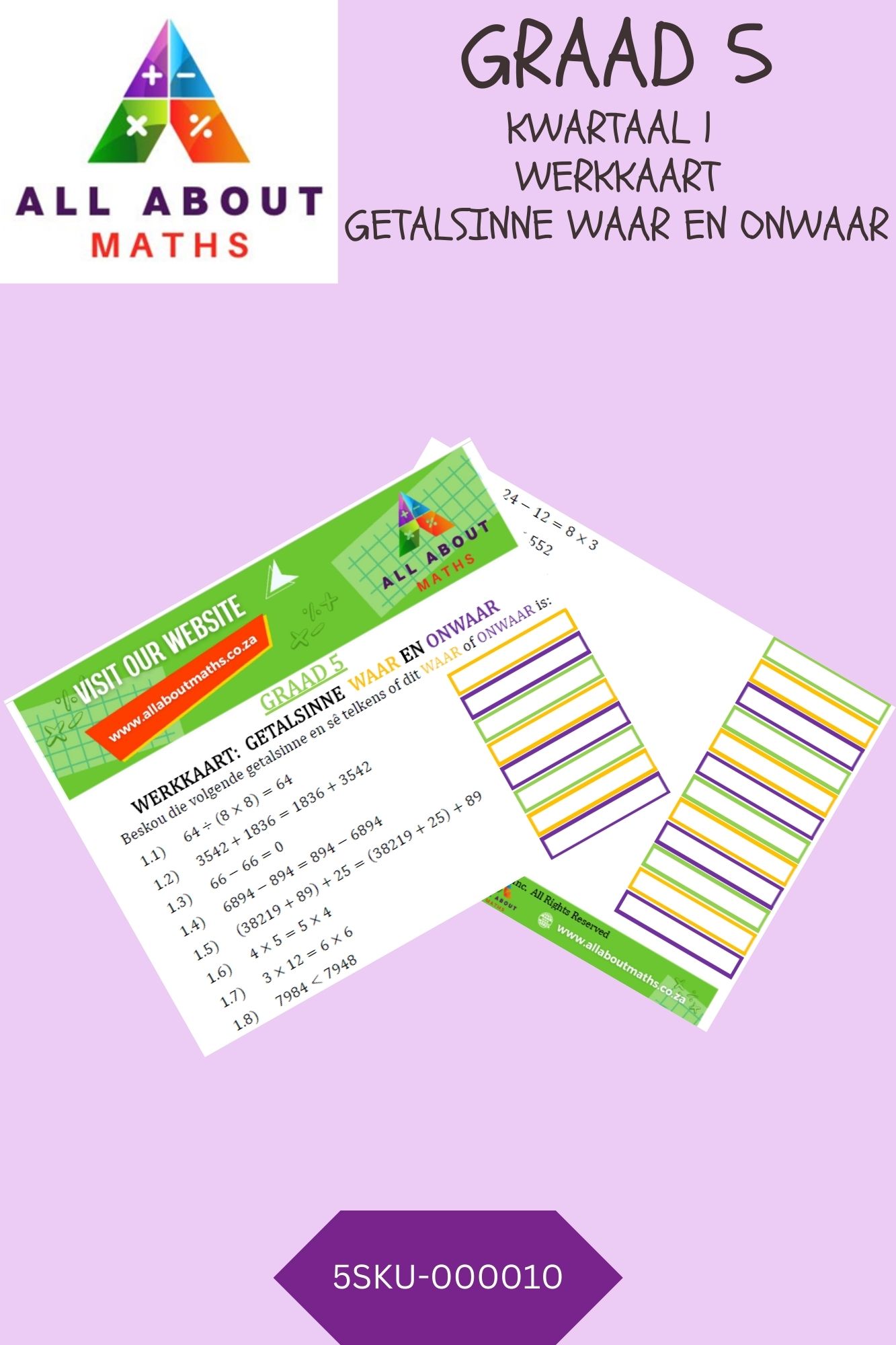 Graad 5 - Werkkaart: Getalsinne (Waar of Onwaar) 5SKU 000010