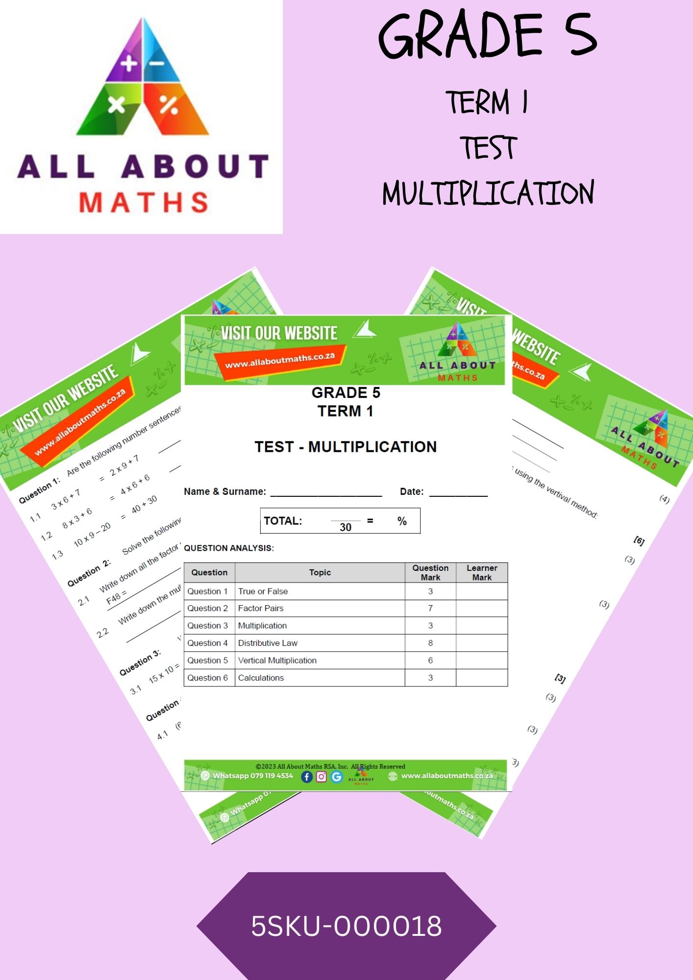 Grade 5 - Test: Mulitiplication 5SKU 000018
