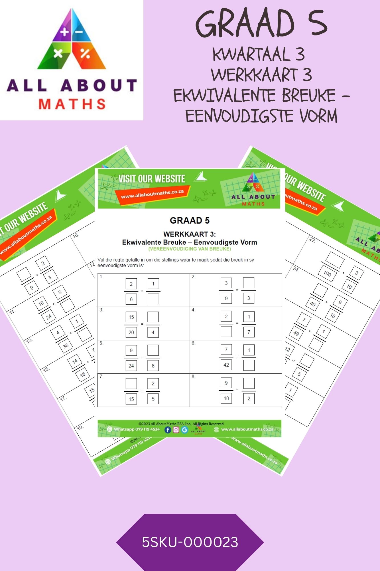 Graad 5 - Breuke: Werkkaart 3 - Vereenvoudiging van Breuke 5SKU 000023