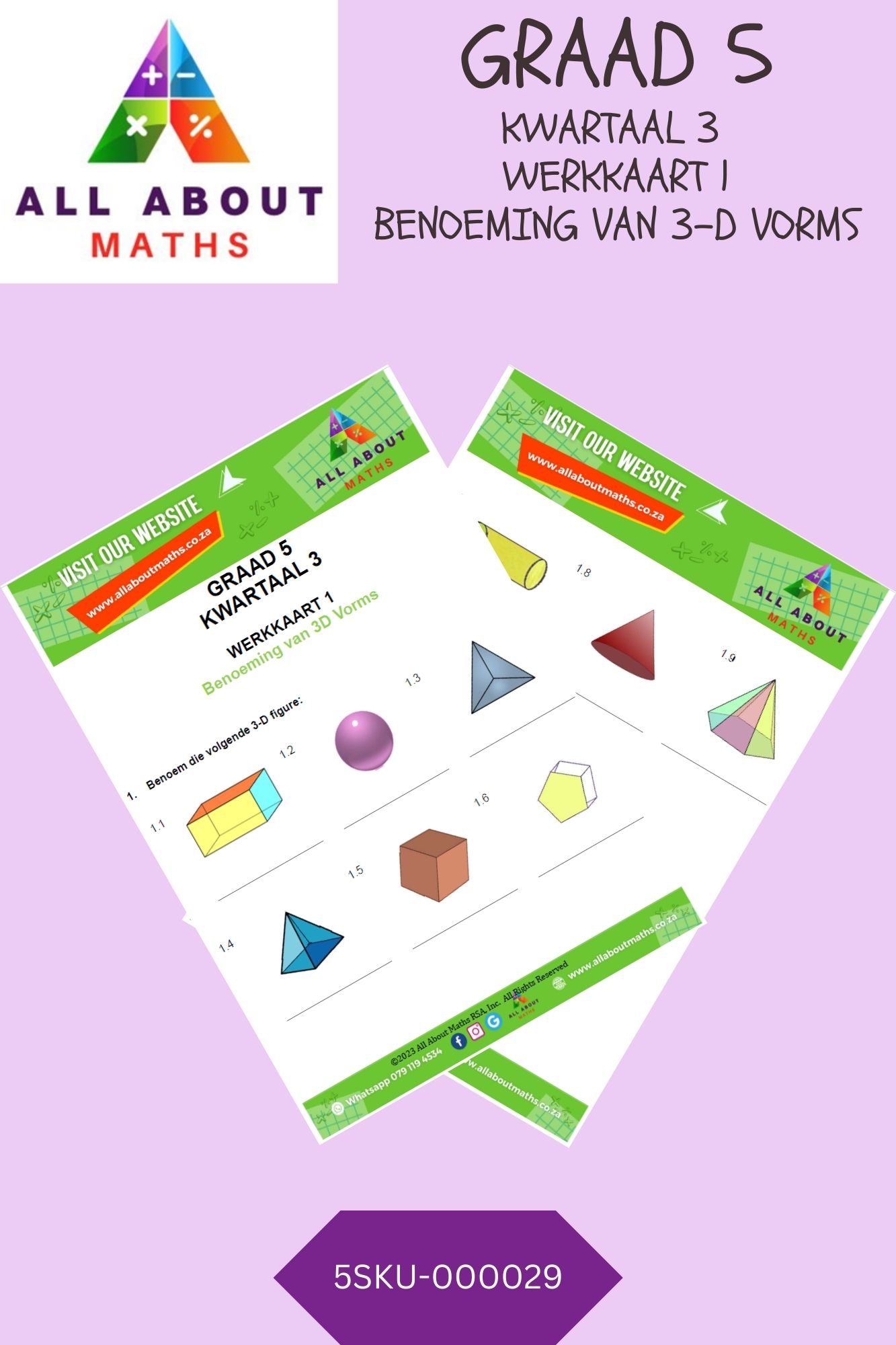 Graad 5 - 3D Vorms: Werkkaart 1 - Benoeming van 3D Vorms 5SKU 000029