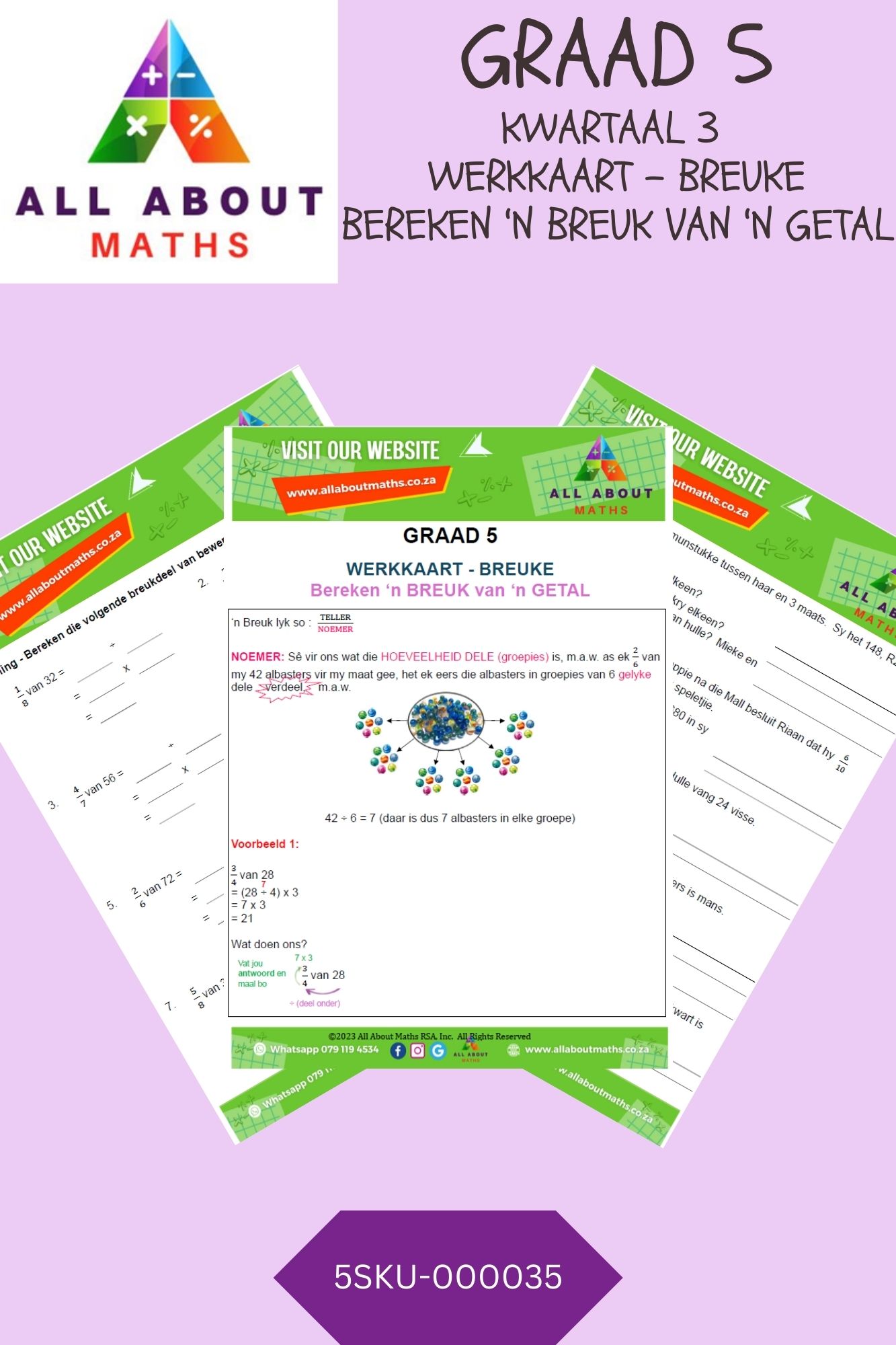 Graad 5 - Breuke: Werkkaart - Breukdeel van 'n getal 5SKU 000035