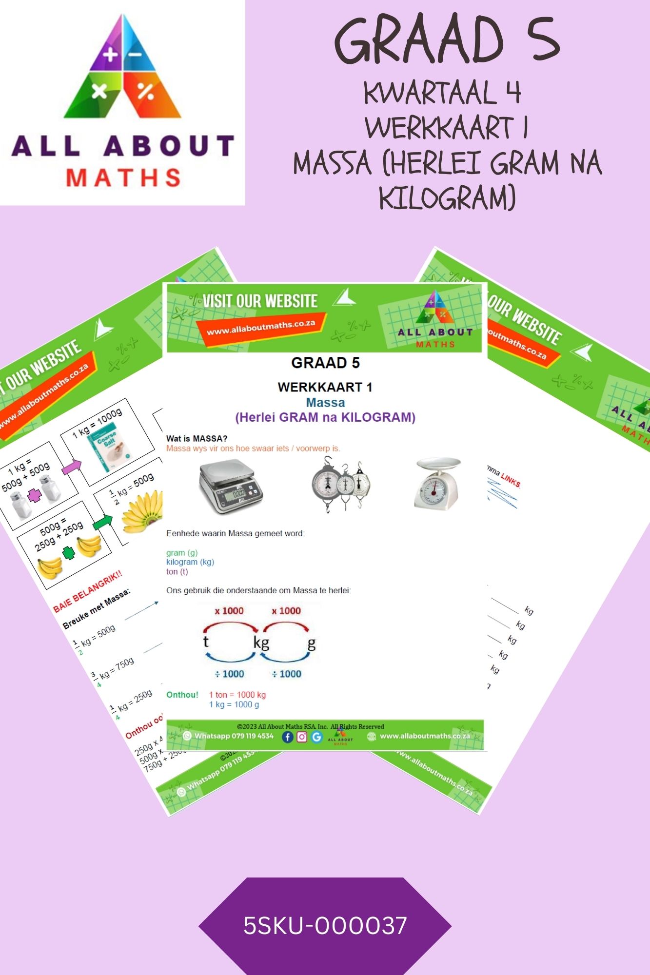 Graad 5 - Massa: Werkkaart 1 - Herleiding van GRAM na KG 5SKU 000037