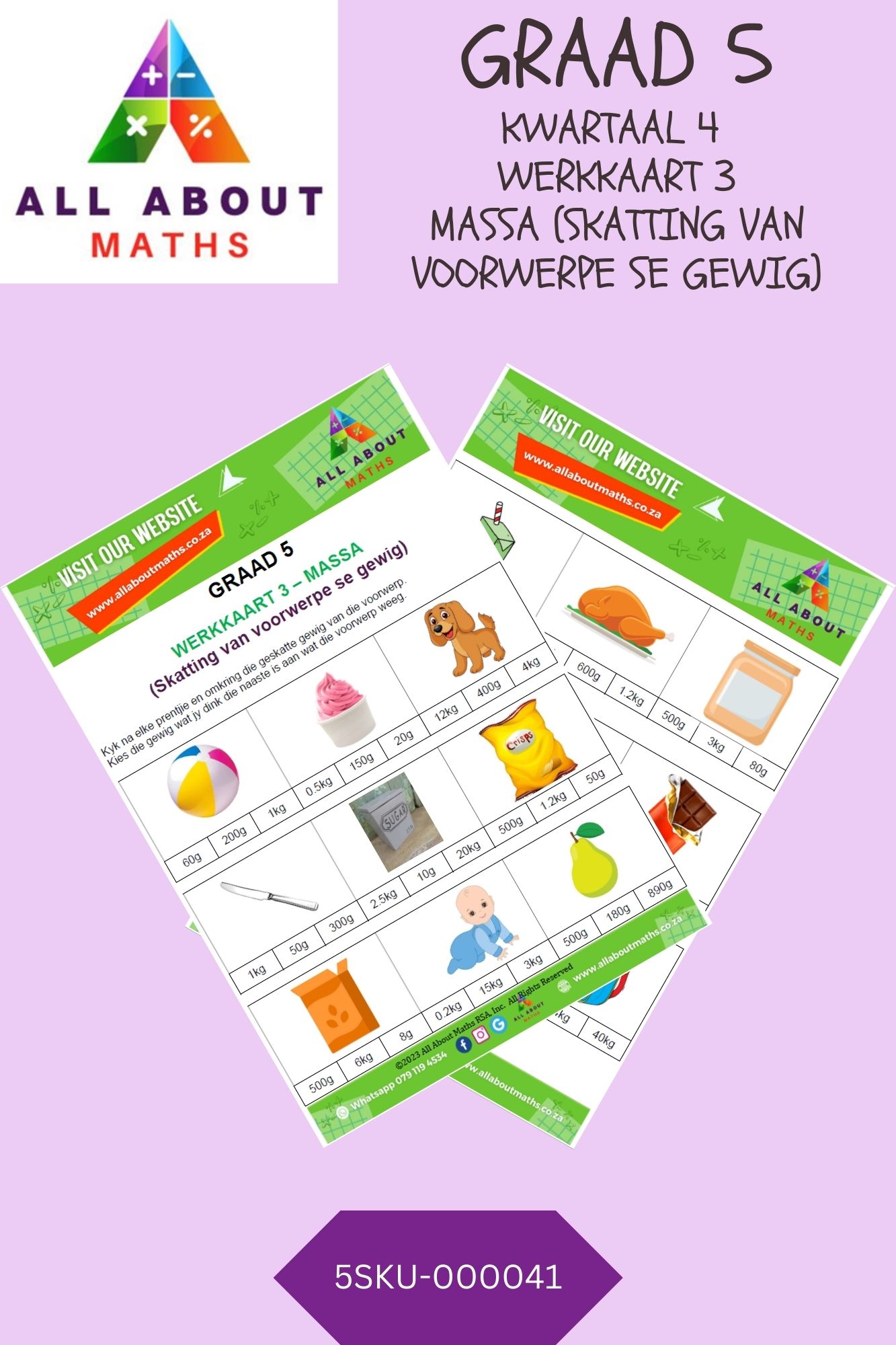 Graad 5 - Massa: Werkkaart 3 - Skatting van Voorwerpe se gewig 5SKU 000041