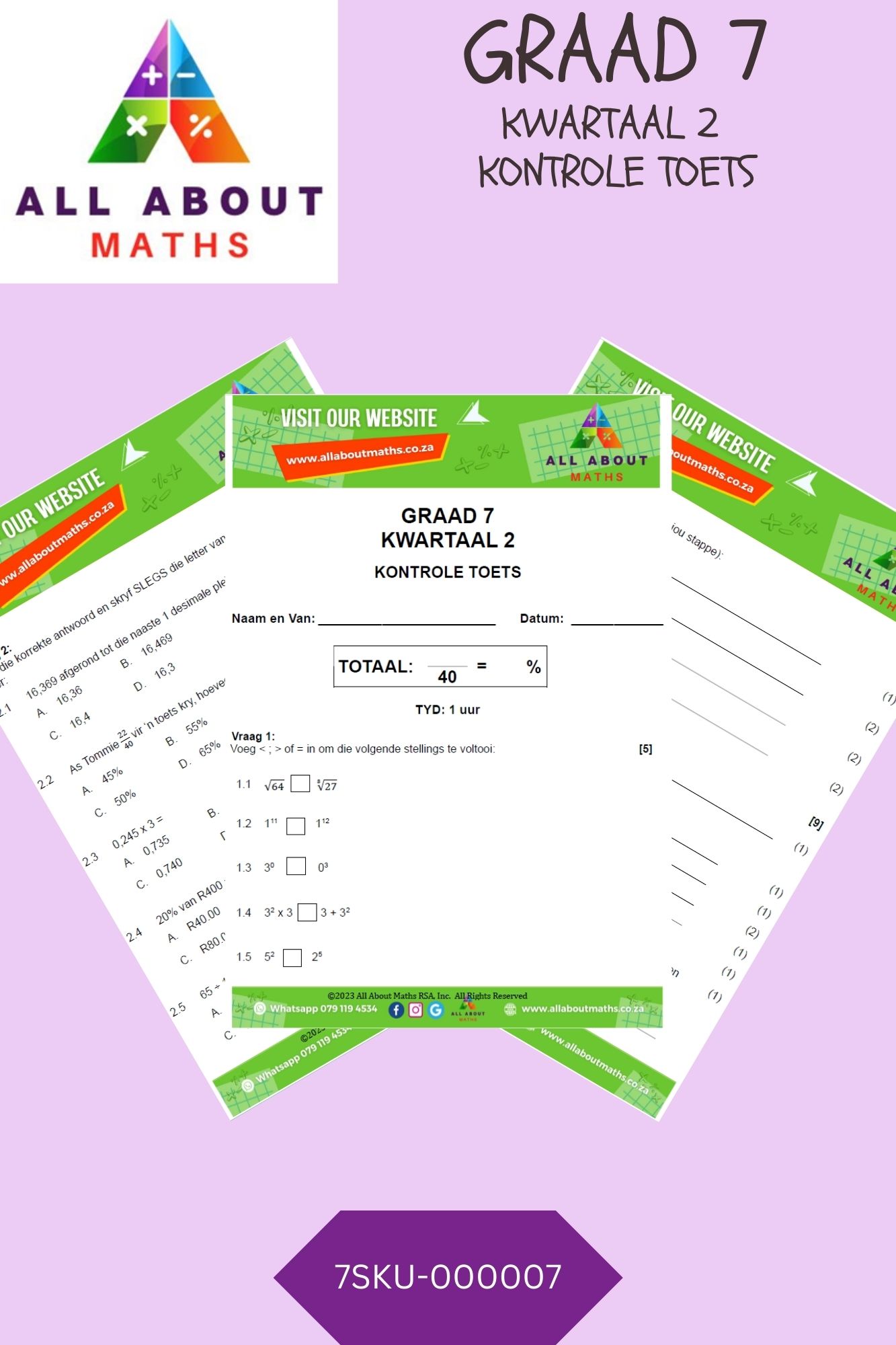 Graad 7 - Kwartaal 2 - Kwartaal Toets 7SKU 000007