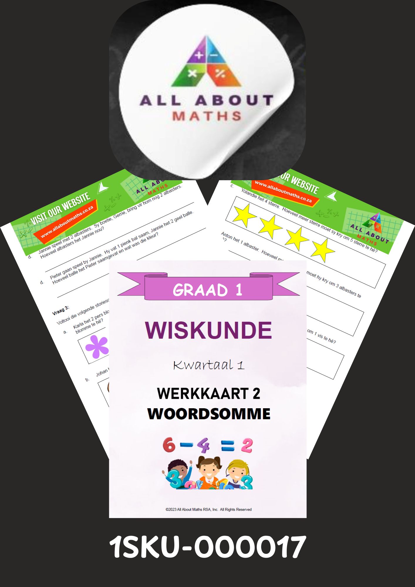 Graad 1 Kwartaal 1 Woordsomme Werkkaart (2025 Uitgawe) | Prettige Vroeë Wiskunde Oefening 1SKU 000017