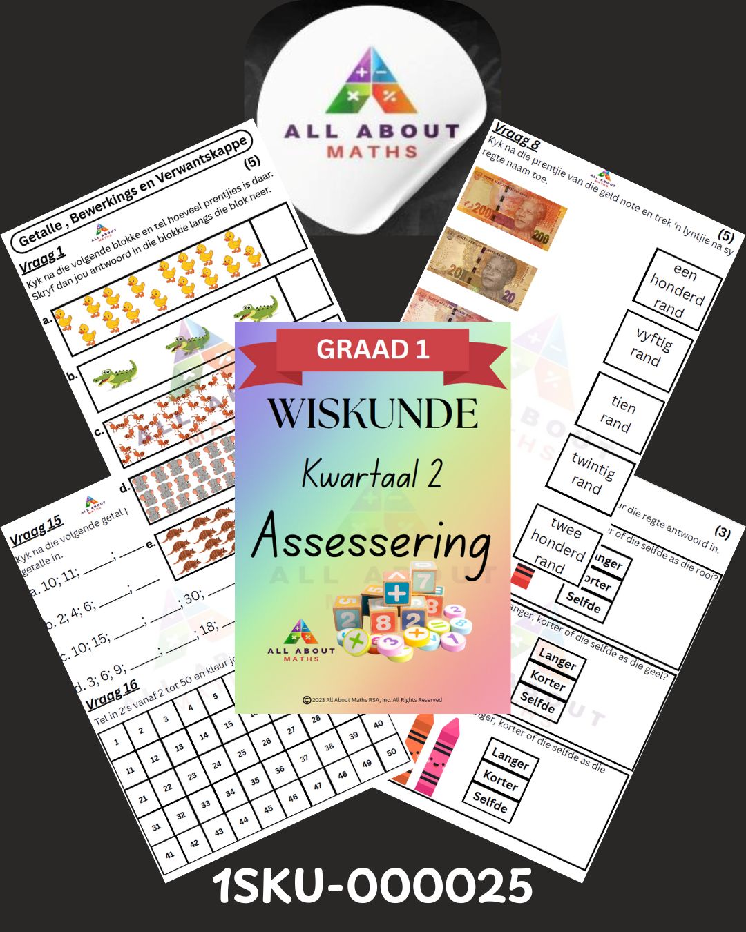 Graad 1 Wiskunde Assessering – Kwartaal 2 | KABV Geskik 1SKU 000025